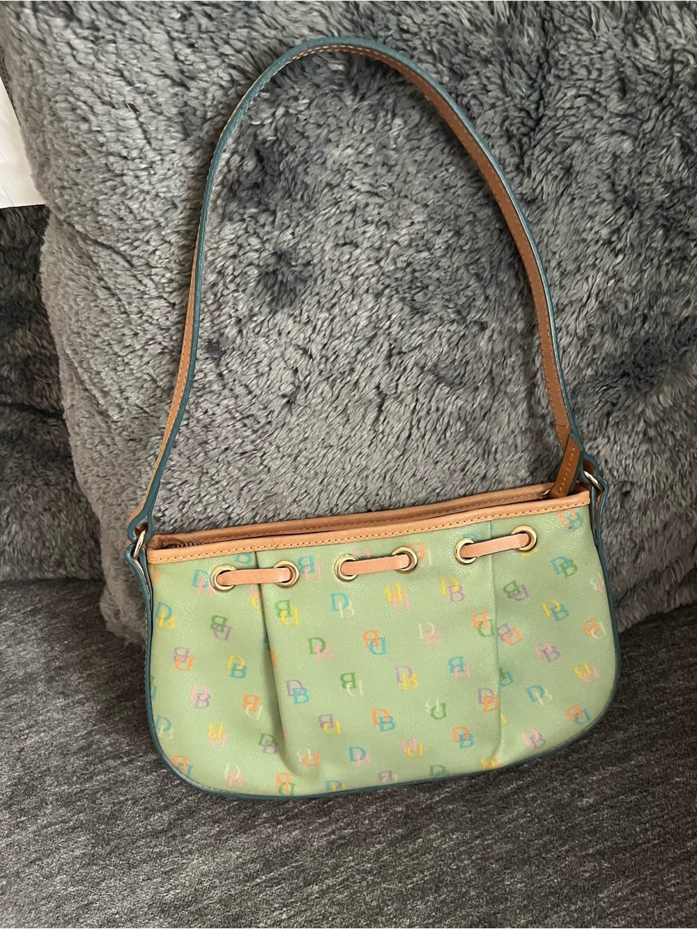 Dooney & Bourke Green Multicolor Rainbow Shoulder Bag Purse Monogram Y2K - Picture 3 of 9